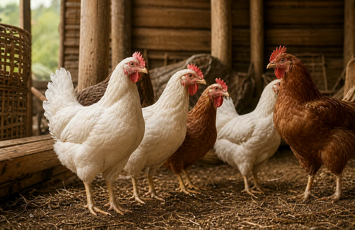Ayam sehat di kandang alami